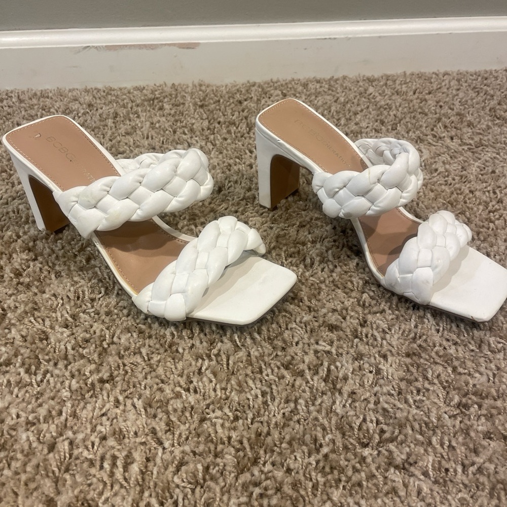 Women's White Braided Heeled Sandals